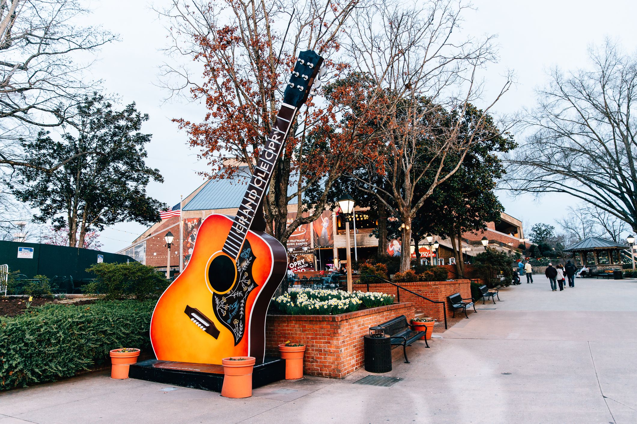 A big guitar in front of the Grand Ole Opry in Nashville TN